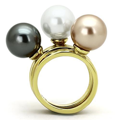 IP Gold(Ion Plating) Stainless Steel Ring with Synthetic Pearl in Multi Color