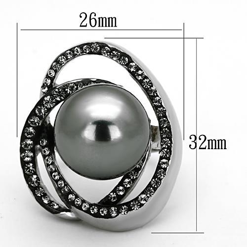 High polished (no plating) Stainless Steel Ring with Synthetic Pearl in Gray