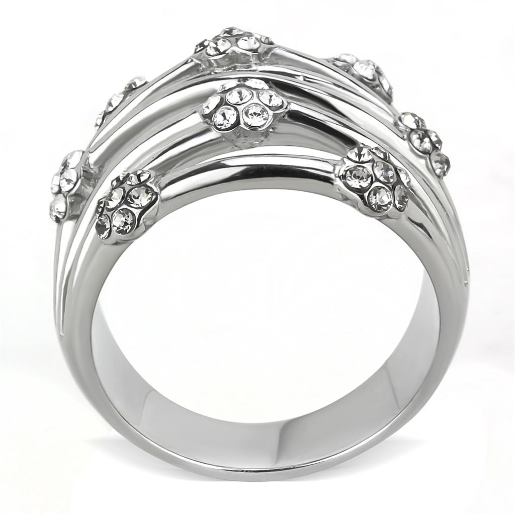 High polished (no plating) Stainless Steel Ring with Top Grade Crystal in Clear
