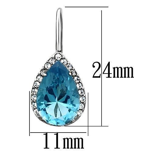 High polished (no plating) Stainless Steel Earrings with Synthetic Synthetic Glass in Sea Blue