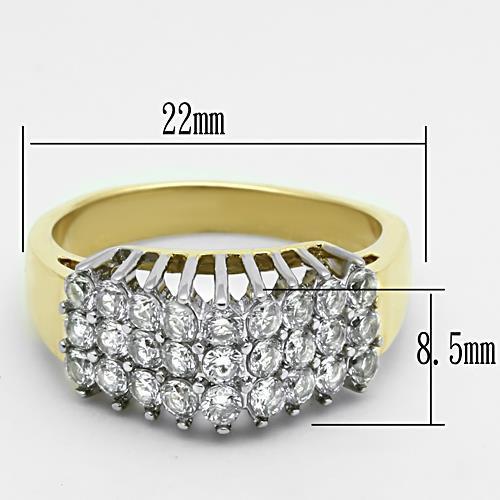 Two-Tone IP Gold (Ion Plating) Stainless Steel Ring with AAA Grade CZ in Clear