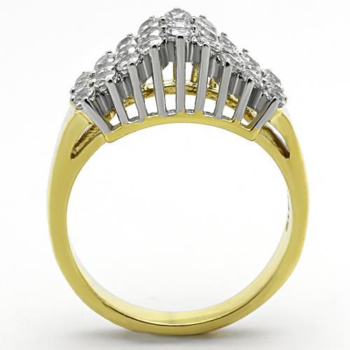 Two-Tone IP Gold (Ion Plating) Stainless Steel Ring with AAA Grade CZ in Clear