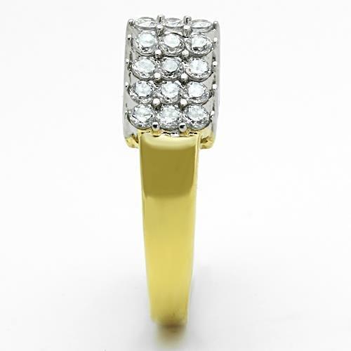 Two-Tone IP Gold (Ion Plating) Stainless Steel Ring with AAA Grade CZ in Clear