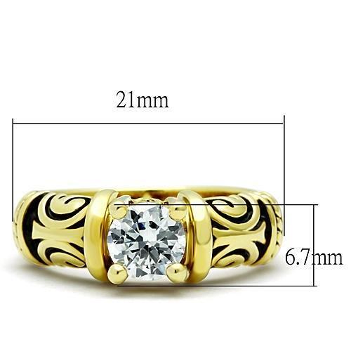 IP Gold(Ion Plating) Stainless Steel Ring with AAA Grade CZ in Clear