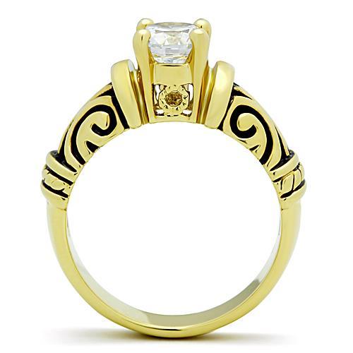 IP Gold(Ion Plating) Stainless Steel Ring with AAA Grade CZ in Clear