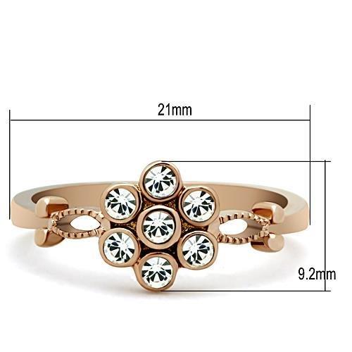 IP Rose Gold(Ion Plating) Stainless Steel Ring with Top Grade Crystal in Clear