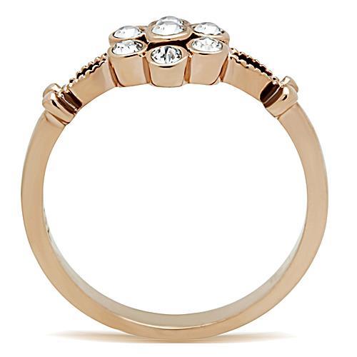 IP Rose Gold(Ion Plating) Stainless Steel Ring with Top Grade Crystal in Clear