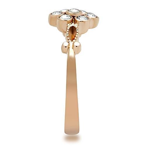 IP Rose Gold(Ion Plating) Stainless Steel Ring with Top Grade Crystal in Clear