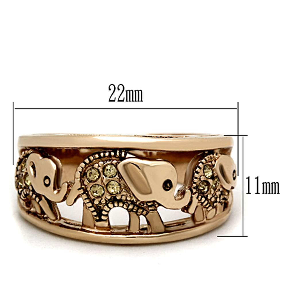 IP Rose Gold(Ion Plating) Stainless Steel Ring with Top Grade Crystal in Citrine Yellow