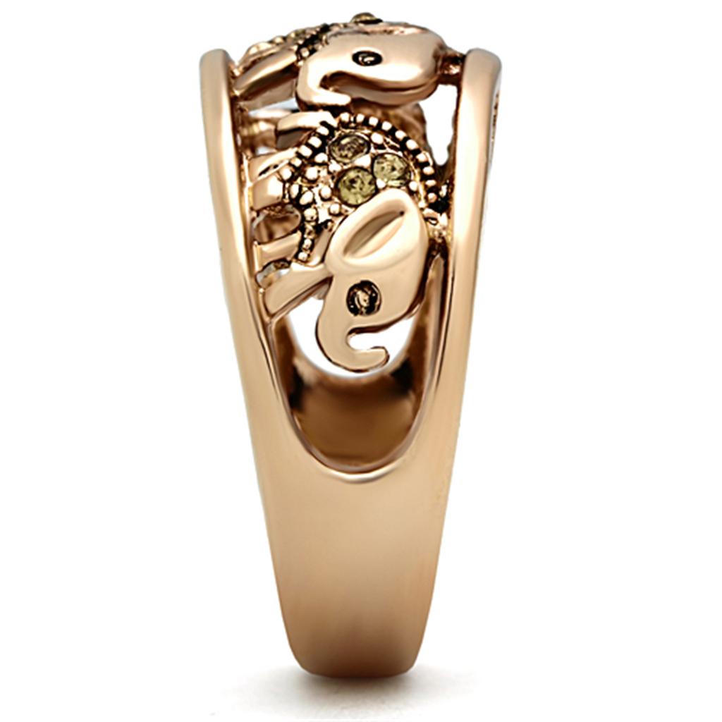 IP Rose Gold(Ion Plating) Stainless Steel Ring with Top Grade Crystal in Citrine Yellow