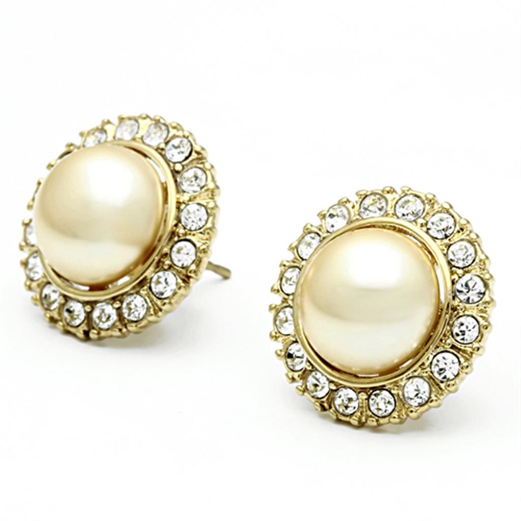 IP Gold(Ion Plating) Stainless Steel Earrings with Synthetic Pearl in Citrine Yellow