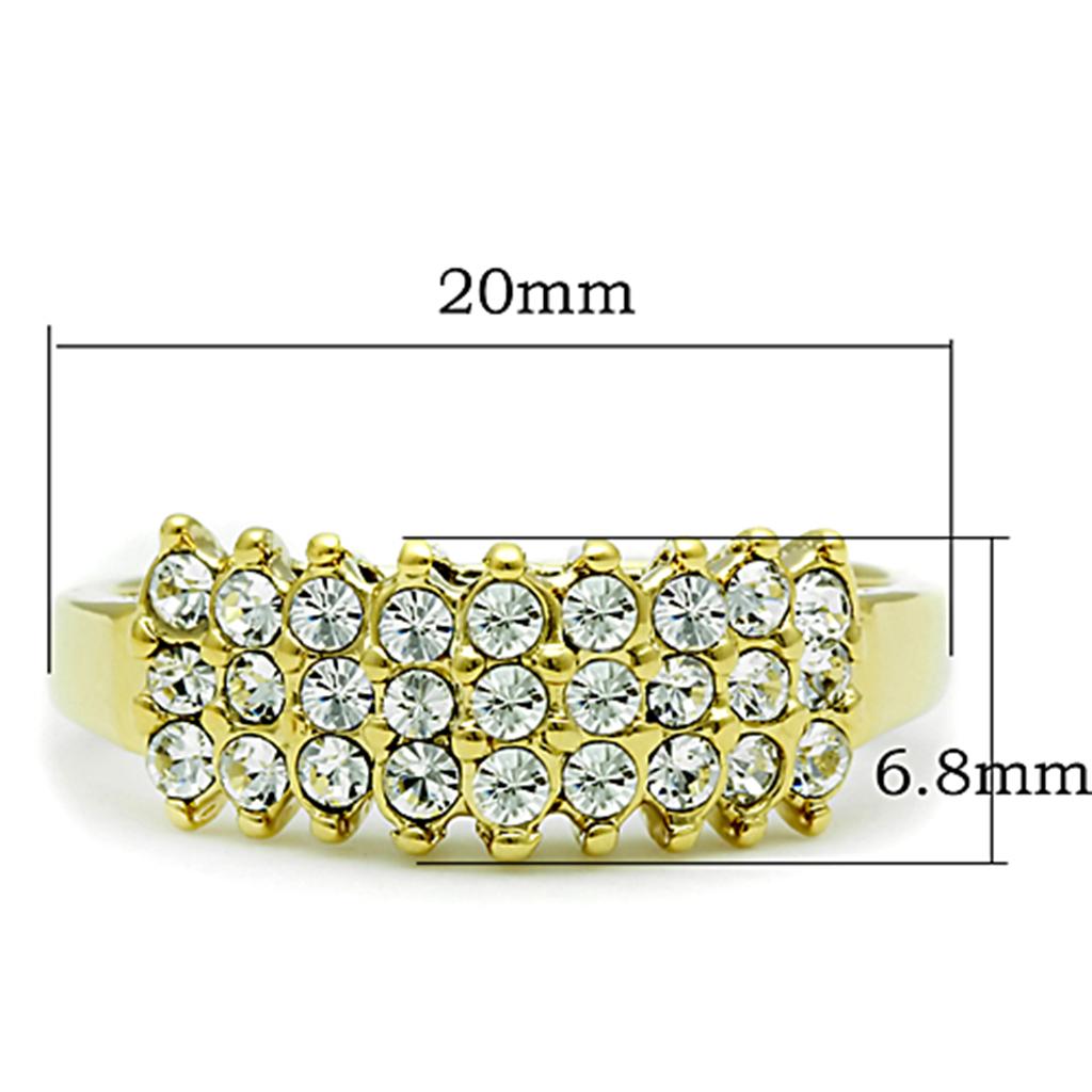 IP Gold(Ion Plating) Stainless Steel Ring with Top Grade Crystal in Clear