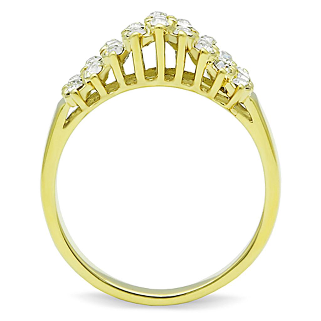 IP Gold(Ion Plating) Stainless Steel Ring with Top Grade Crystal in Clear