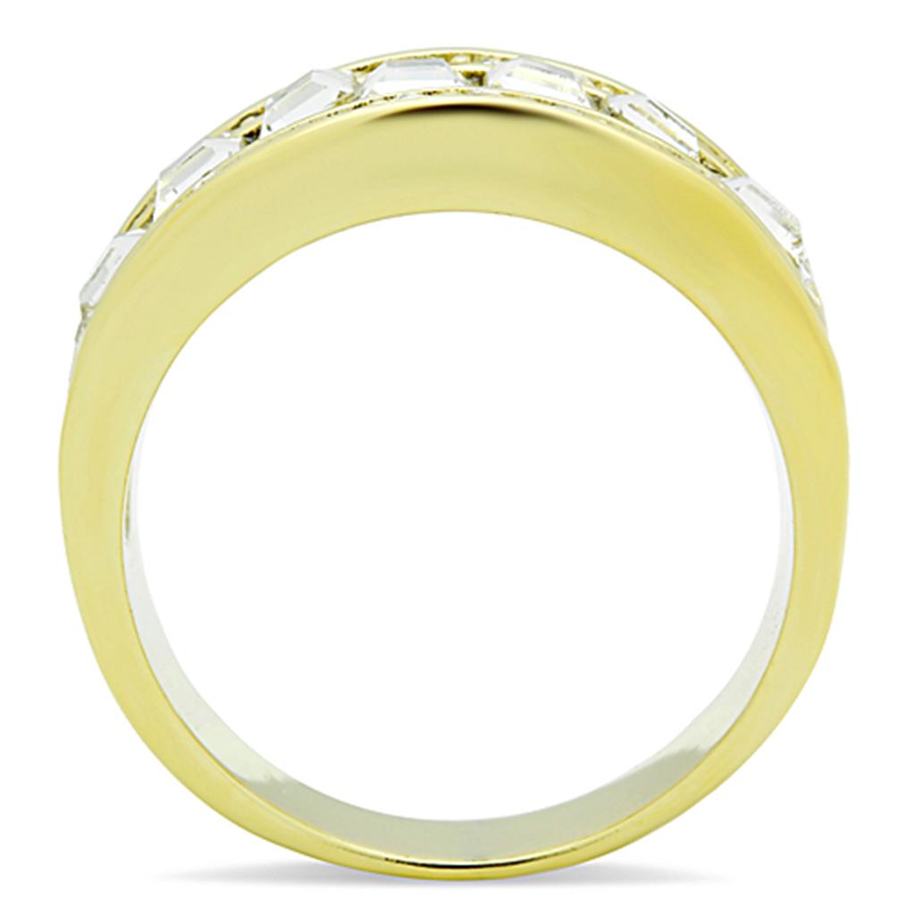 IP Gold(Ion Plating) Stainless Steel Ring with Top Grade Crystal in Clear