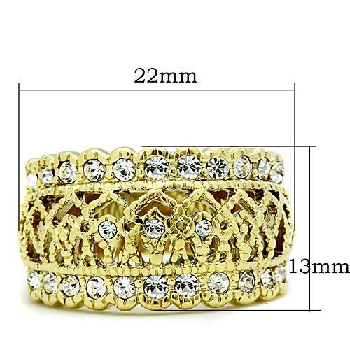 IP Gold(Ion Plating) Stainless Steel Ring with Top Grade Crystal in Clear