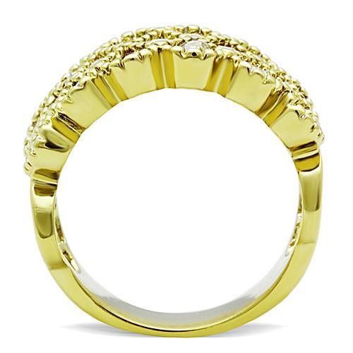 IP Gold(Ion Plating) Stainless Steel Ring with Top Grade Crystal in Clear