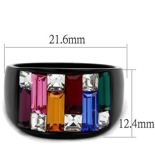 IP Black(Ion Plating) Stainless Steel Ring with Top Grade Crystal in Multi Color