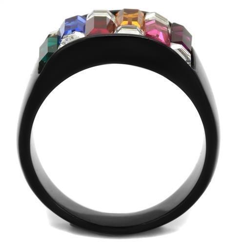 IP Black(Ion Plating) Stainless Steel Ring with Top Grade Crystal in Multi Color