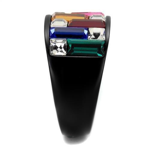 IP Black(Ion Plating) Stainless Steel Ring with Top Grade Crystal in Multi Color