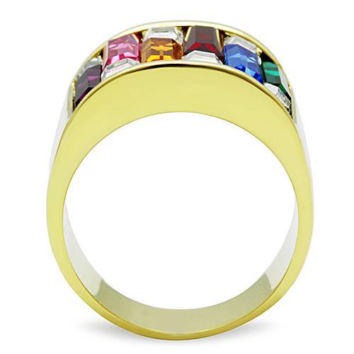 IP Gold(Ion Plating) Stainless Steel Ring with Top Grade Crystal in Multi Color