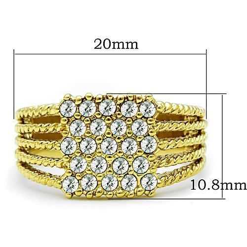 IP Gold(Ion Plating) Stainless Steel Ring with Top Grade Crystal in Clear