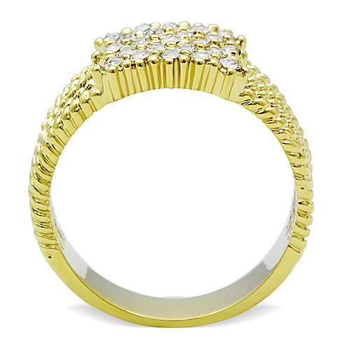 IP Gold(Ion Plating) Stainless Steel Ring with Top Grade Crystal in Clear