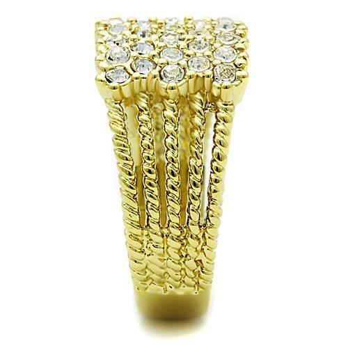 IP Gold(Ion Plating) Stainless Steel Ring with Top Grade Crystal in Clear
