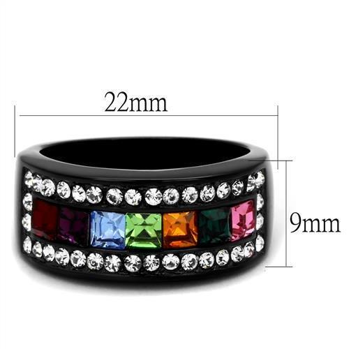 IP Black(Ion Plating) Stainless Steel Ring with Top Grade Crystal in Multi Color
