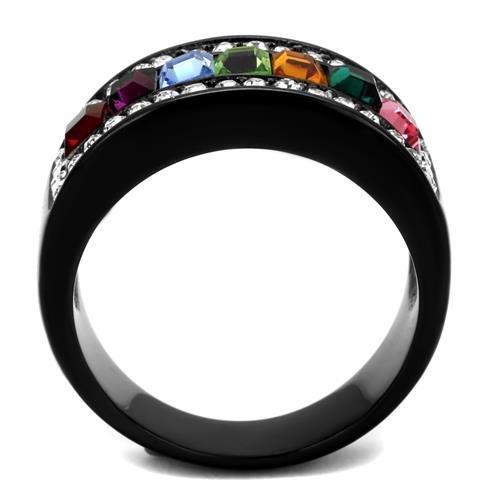 IP Black(Ion Plating) Stainless Steel Ring with Top Grade Crystal in Multi Color