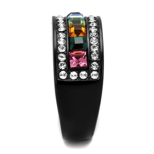 IP Black(Ion Plating) Stainless Steel Ring with Top Grade Crystal in Multi Color