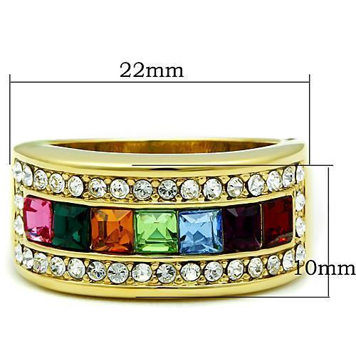 IP Gold(Ion Plating) Stainless Steel Ring with Top Grade Crystal in Multi Color