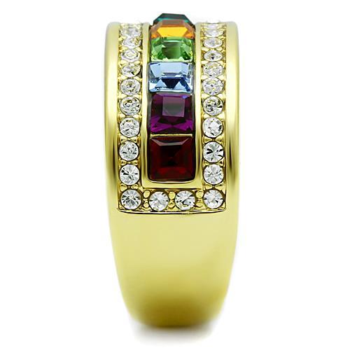 IP Gold(Ion Plating) Stainless Steel Ring with Top Grade Crystal in Multi Color