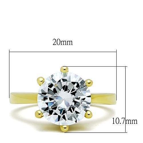 IP Gold(Ion Plating) Stainless Steel Ring with AAA Grade CZ in Clear