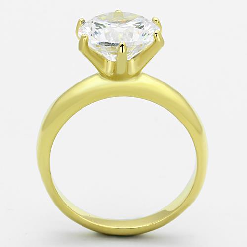 IP Gold(Ion Plating) Stainless Steel Ring with AAA Grade CZ in Clear