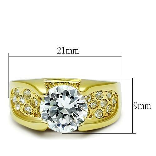 IP Gold(Ion Plating) Stainless Steel Ring with AAA Grade CZ in Clear