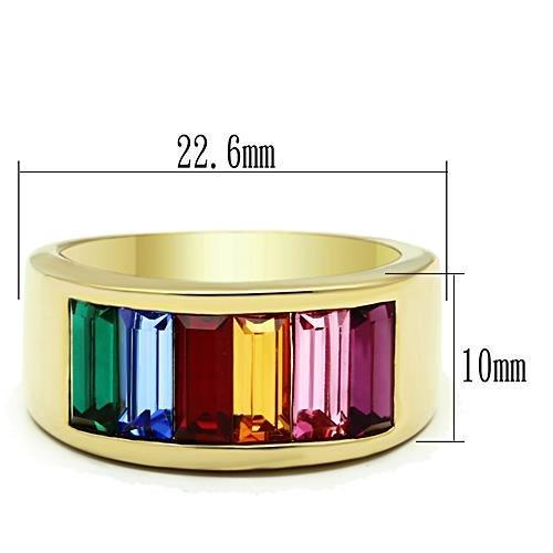 IP Gold(Ion Plating) Brass Ring with Top Grade Crystal in Multi Color