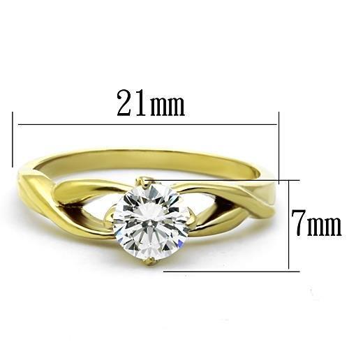 IP Gold(Ion Plating) Stainless Steel Ring with AAA Grade CZ in Clear