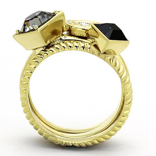 IP Gold(Ion Plating) Stainless Steel Ring with Top Grade Crystal in Jet
