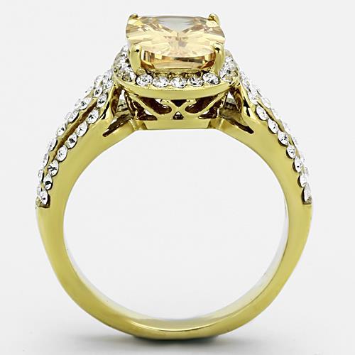 IP Gold(Ion Plating) Stainless Steel Ring with AAA Grade CZ in Champagne