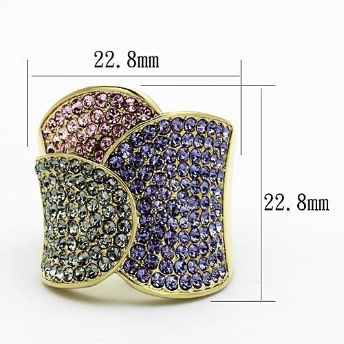 IP Gold(Ion Plating) Stainless Steel Ring with Top Grade Crystal in Multi Color