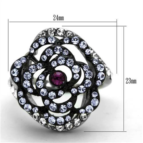 Two-Tone IP Black Stainless Steel Ring with Top Grade Crystal in Amethyst