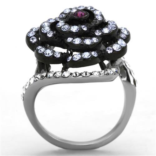 Two-Tone IP Black Stainless Steel Ring with Top Grade Crystal in Amethyst