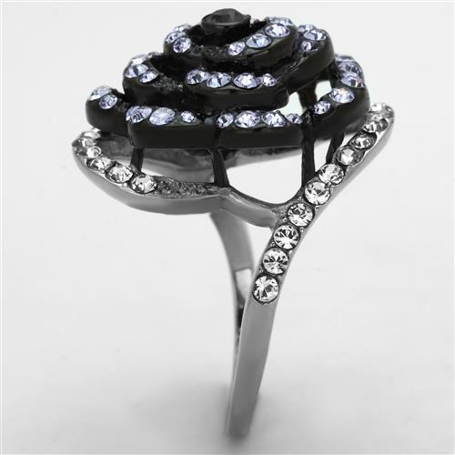 Two-Tone IP Black Stainless Steel Ring with Top Grade Crystal in Amethyst