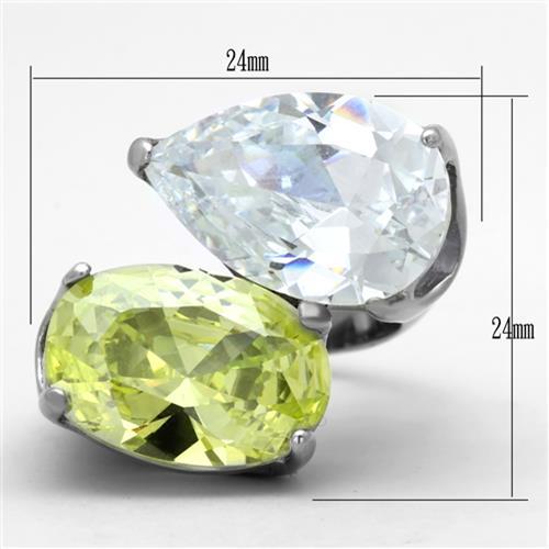 High polished (no plating) Stainless Steel Ring with AAA Grade CZ in Apple Green color