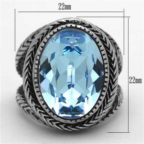 High polished (no plating) Stainless Steel Ring with Top Grade Crystal in Sea Blue