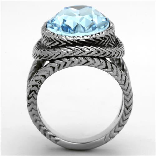 High polished (no plating) Stainless Steel Ring with Top Grade Crystal in Sea Blue