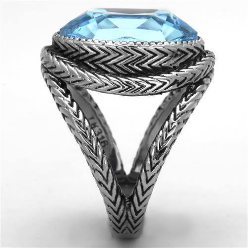 High polished (no plating) Stainless Steel Ring with Top Grade Crystal in Sea Blue