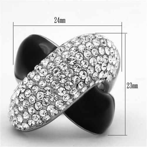 High polished (no plating) Stainless Steel Ring with Top Grade Crystal in Clear