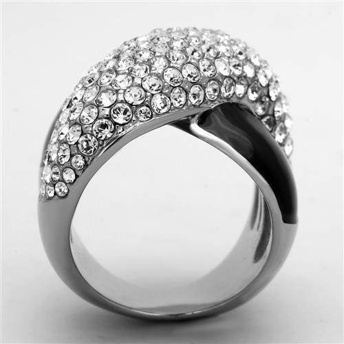 High polished (no plating) Stainless Steel Ring with Top Grade Crystal in Clear