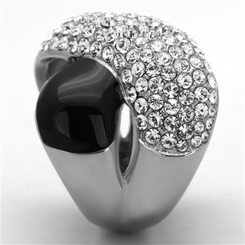 High polished (no plating) Stainless Steel Ring with Top Grade Crystal in Clear